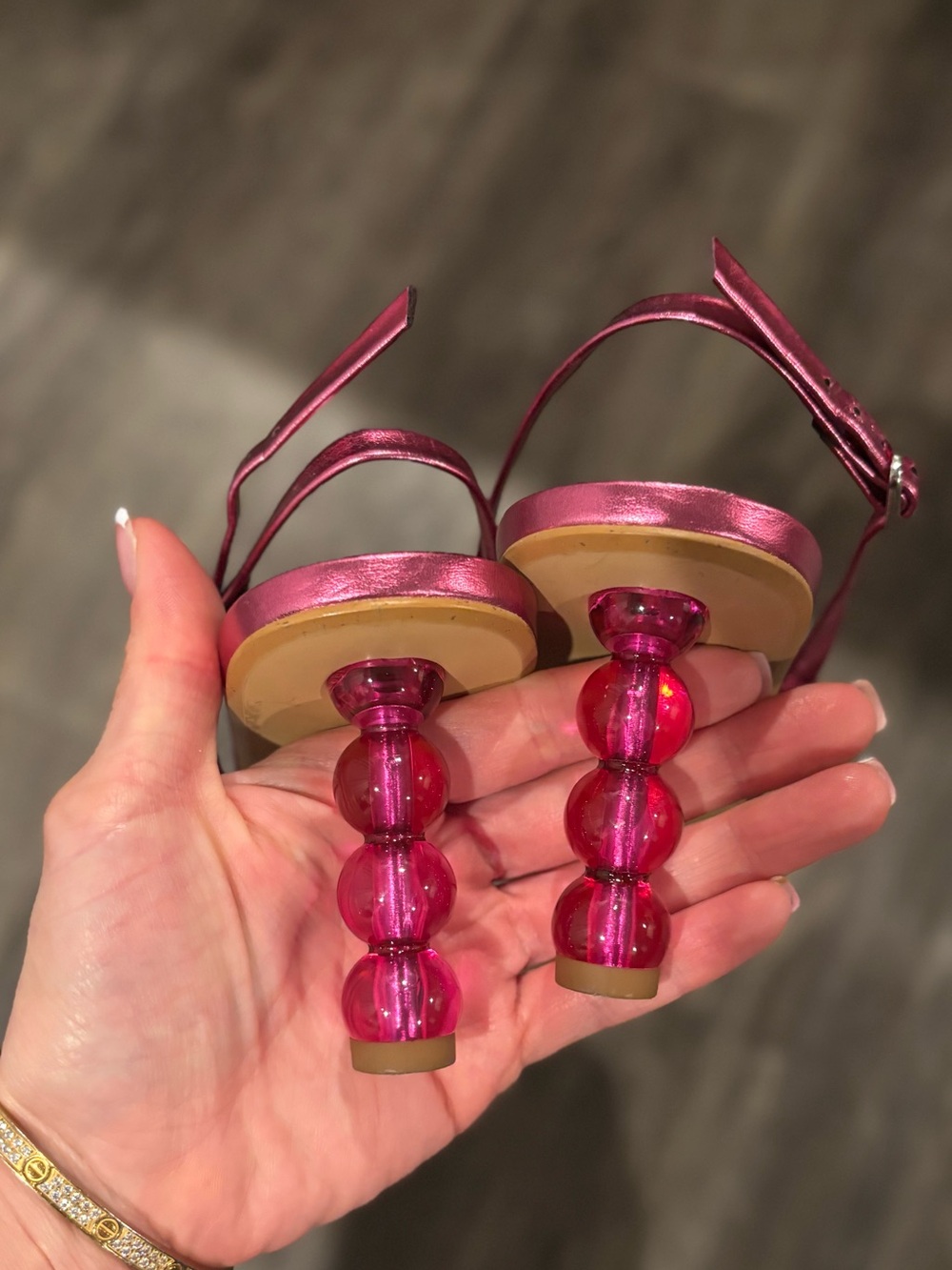Metallic Fuchsia ZARA Strappy Square Toe Lucite Balls Slingback Heels - Picture 6 of 7